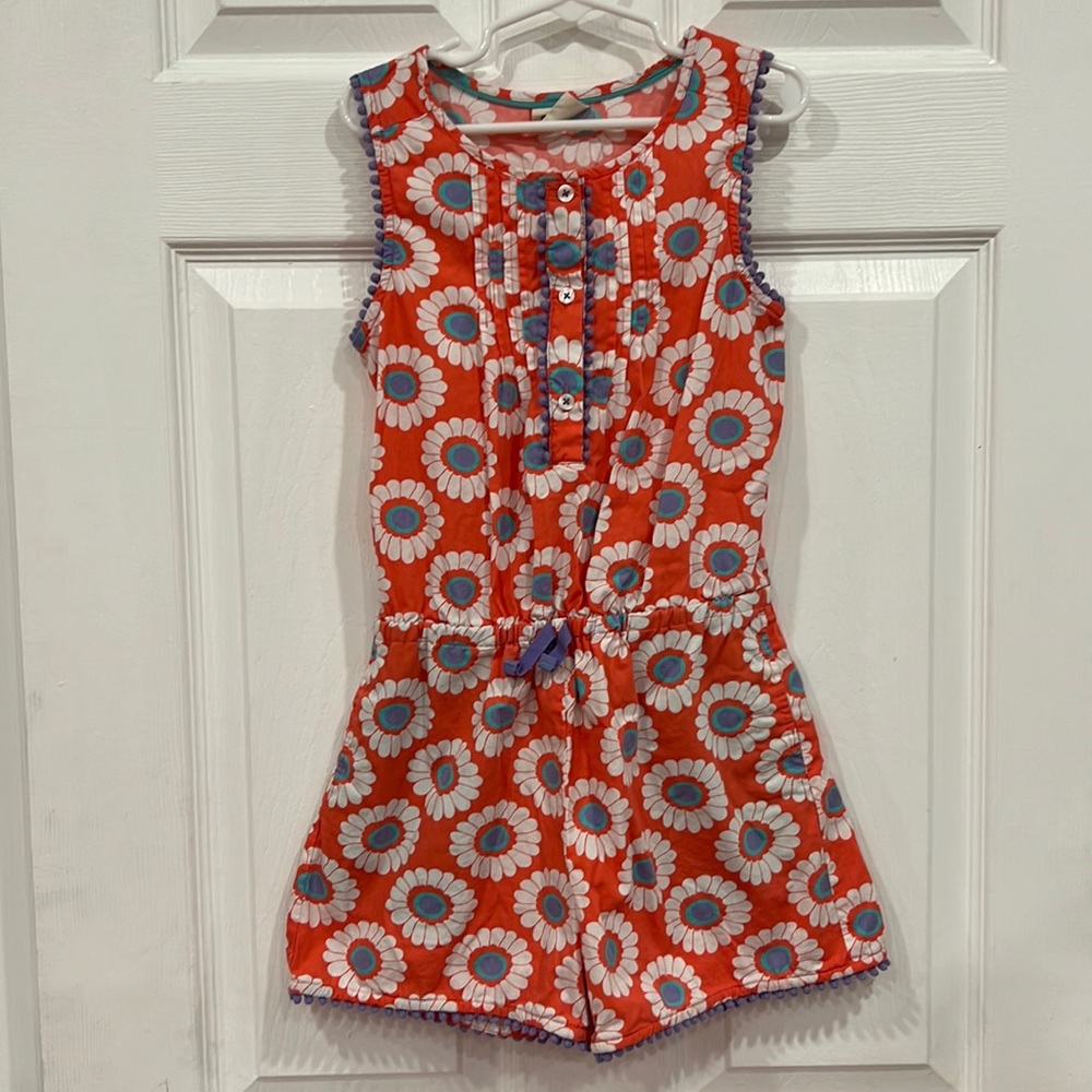 Mini Boden Orange Floral Romper with White and Blue Accents
